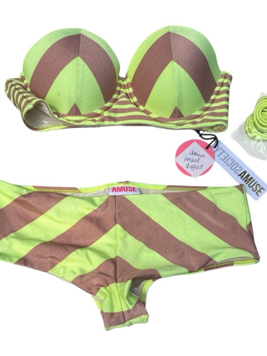 Amuse Society Other - Amuse Society Neon Lime & Brown Chevron Bikini Set Size Small NWT